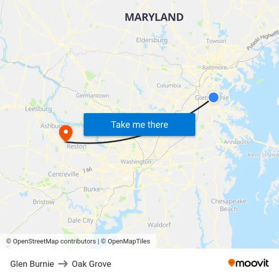 Glen Burnie to Oak Grove map