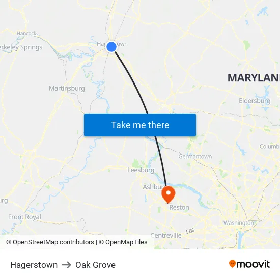 Hagerstown to Oak Grove map