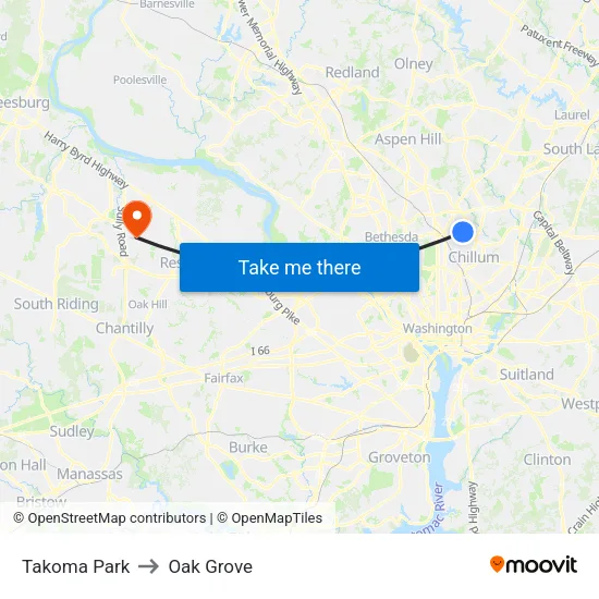 Takoma Park to Oak Grove map