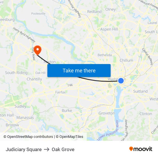 Judiciary Square to Oak Grove map