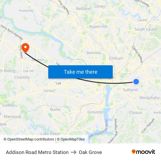 Addison Road Metro Station to Oak Grove map