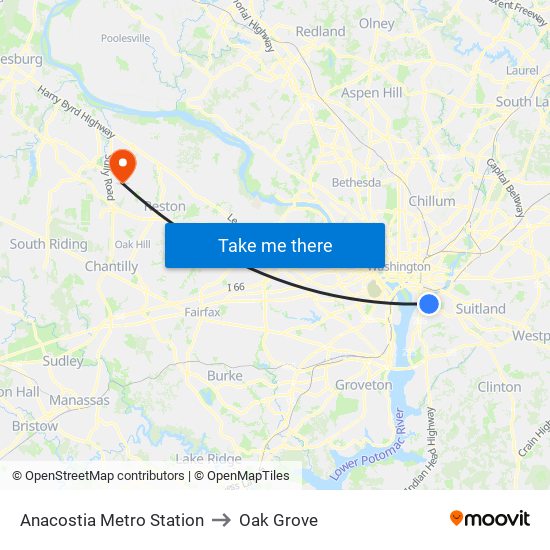 Anacostia Metro Station to Oak Grove map