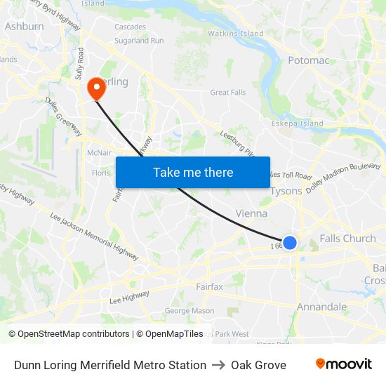 Dunn Loring Merrifield Metro Station to Oak Grove map