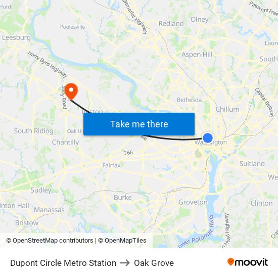 Dupont Circle Metro Station to Oak Grove map