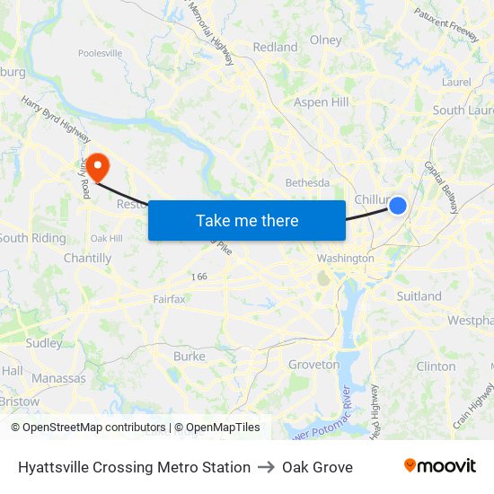 Hyattsville Crossing Metro Station to Oak Grove map