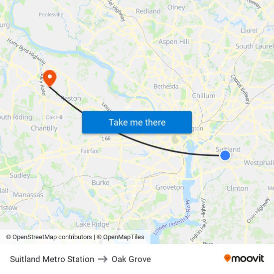 Suitland Metro Station to Oak Grove map