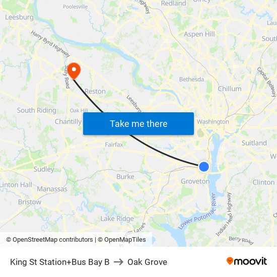 King St Station+Bus Bay B to Oak Grove map