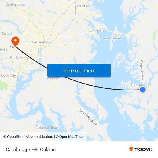 Cambridge to Oakton map