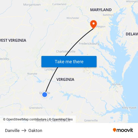 Danville to Oakton map