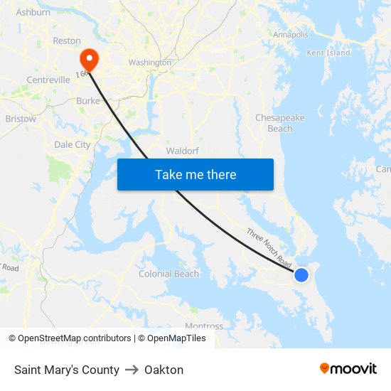 Saint Mary's County to Oakton map