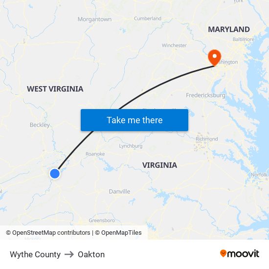 Wythe County to Oakton map