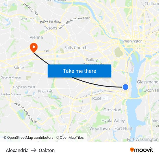 Alexandria to Oakton map