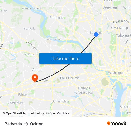 Bethesda to Oakton map