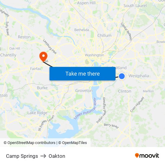 Camp Springs to Oakton map