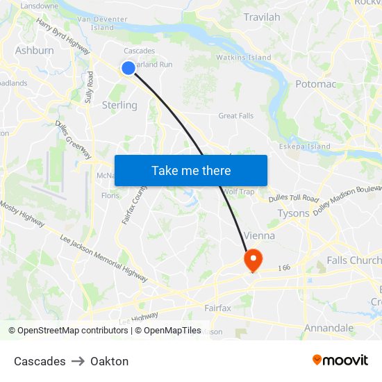 Cascades to Oakton map