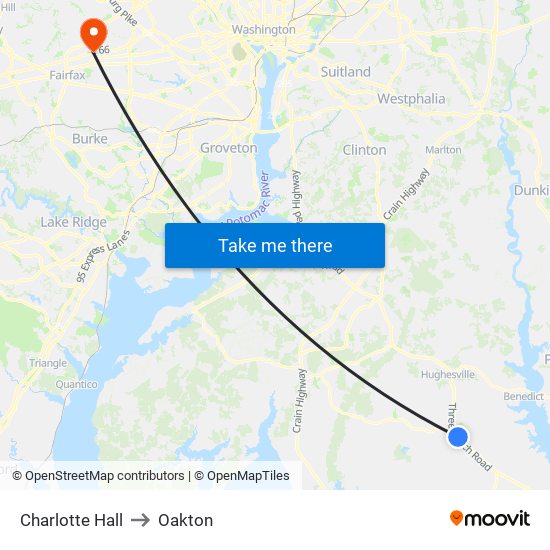 Charlotte Hall to Oakton map