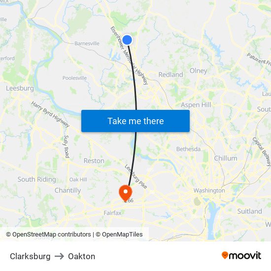 Clarksburg to Oakton map