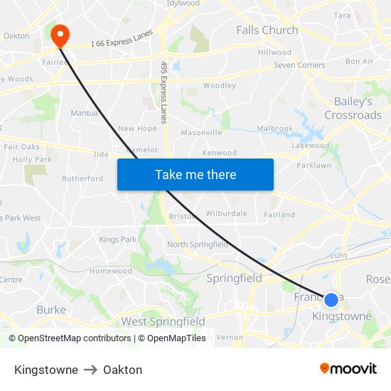 Kingstowne to Oakton map