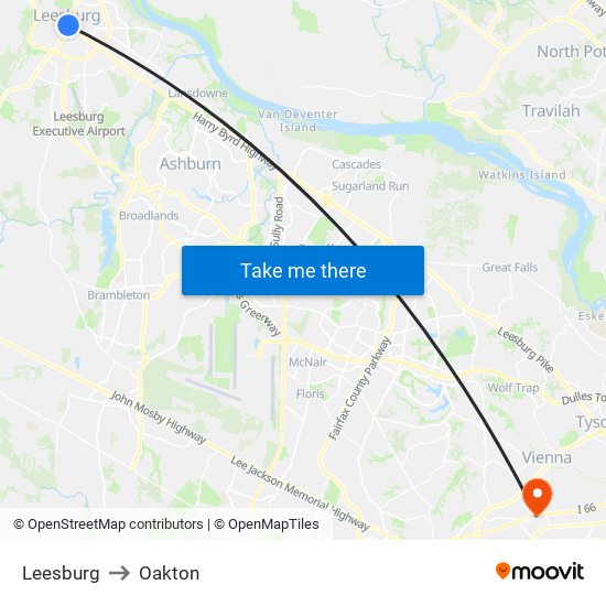 Leesburg to Oakton map