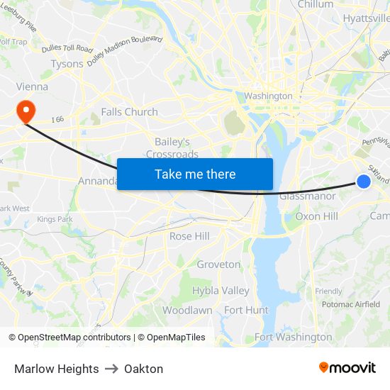 Marlow Heights to Oakton map