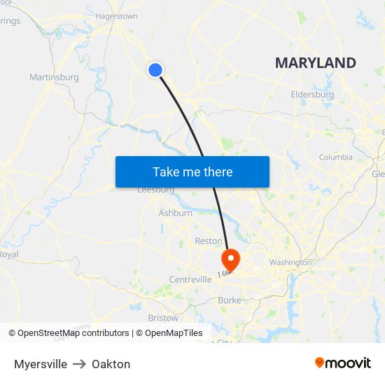 Myersville to Oakton map