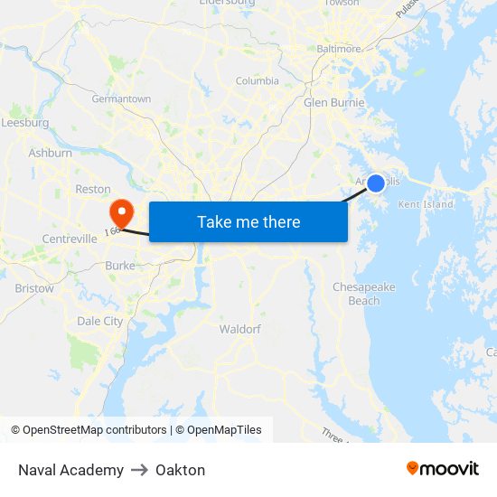 Naval Academy to Oakton map