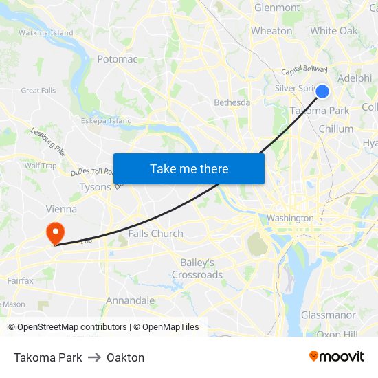 Takoma Park to Oakton map