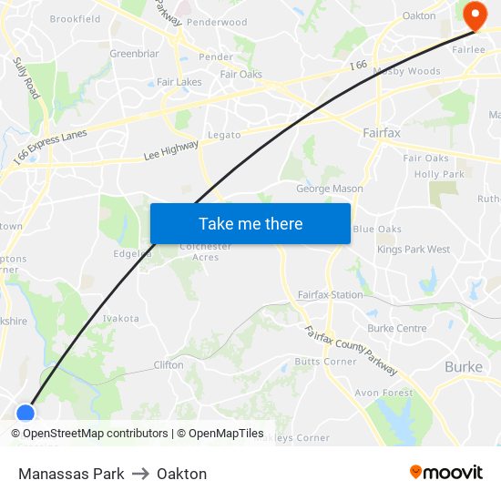 Manassas Park to Oakton map