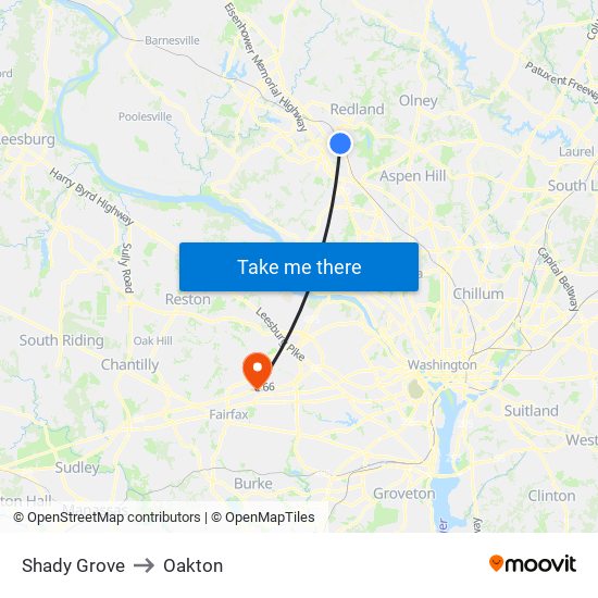 Shady Grove to Oakton map
