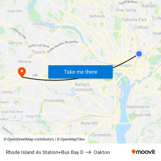 Rhode Island Ave-Brentwood+Bay D to Oakton map