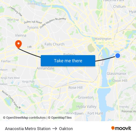 Anacostia Metro Station to Oakton map