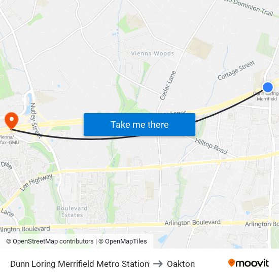 Dunn Loring Merrifield Metro Station to Oakton map