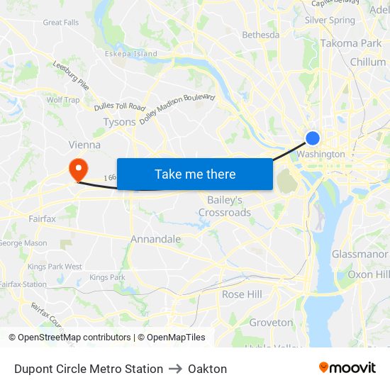 Dupont Circle Metro Station to Oakton map