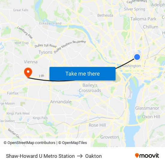 Shaw-Howard U Metro Station to Oakton map