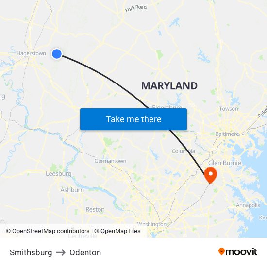 Smithsburg to Odenton map