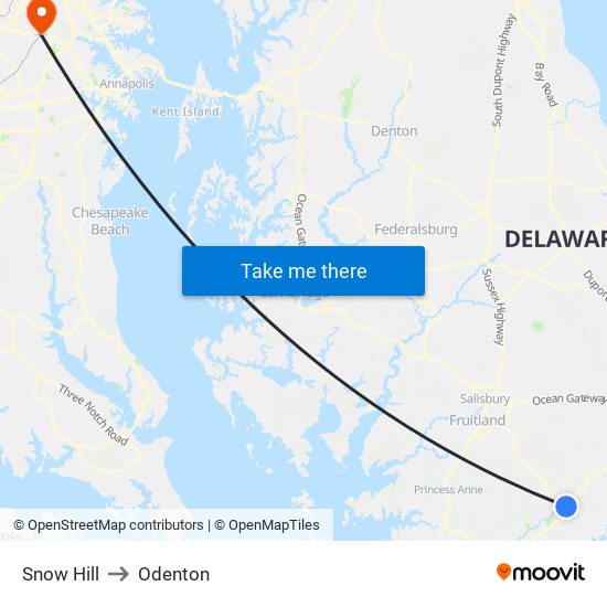 Snow Hill to Odenton map