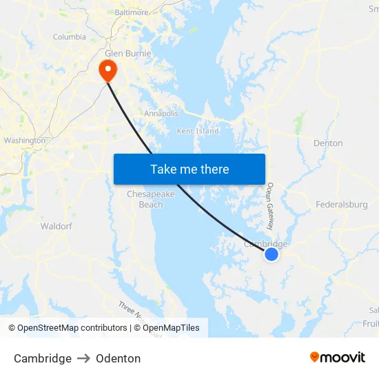 Cambridge to Odenton map