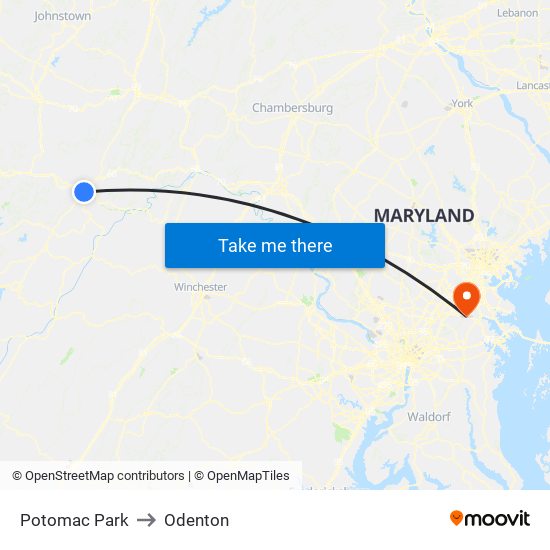 Potomac Park to Odenton map