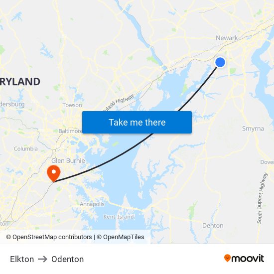 Elkton to Odenton map