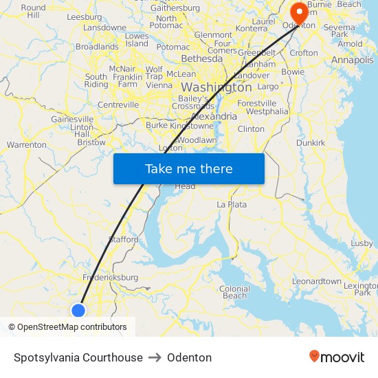 Spotsylvania Courthouse to Odenton map