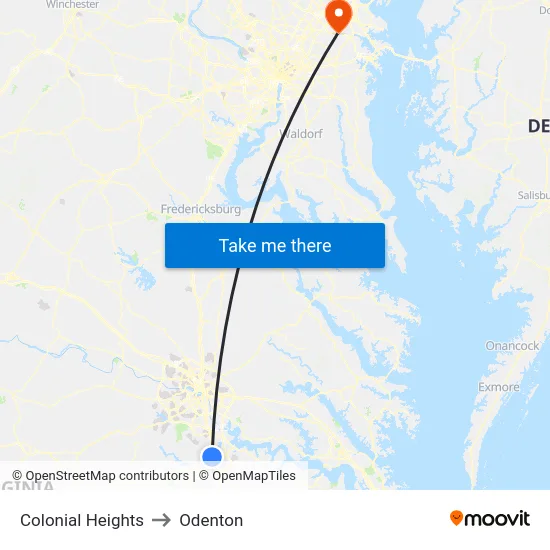 Colonial Heights to Odenton map