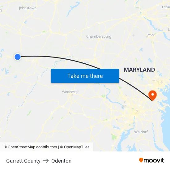 Garrett County to Odenton map