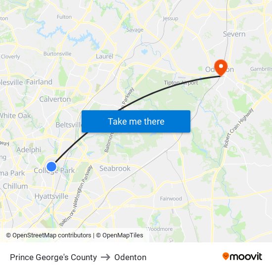 Prince George's County to Odenton map