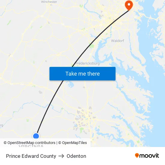 Prince Edward County to Odenton map