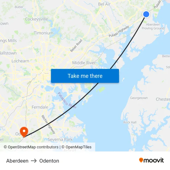 Aberdeen to Odenton map