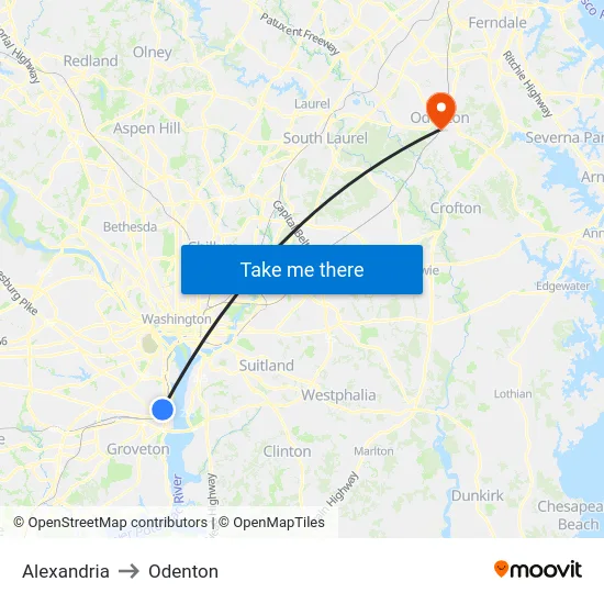 Alexandria to Odenton map