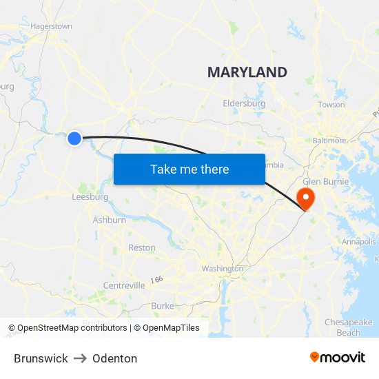 Brunswick to Odenton map