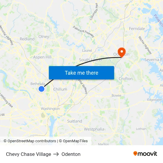 Chevy Chase Village to Odenton map