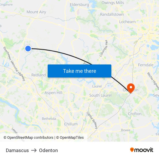 Damascus to Odenton map