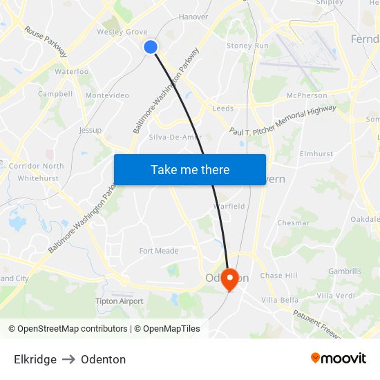 Elkridge to Odenton map